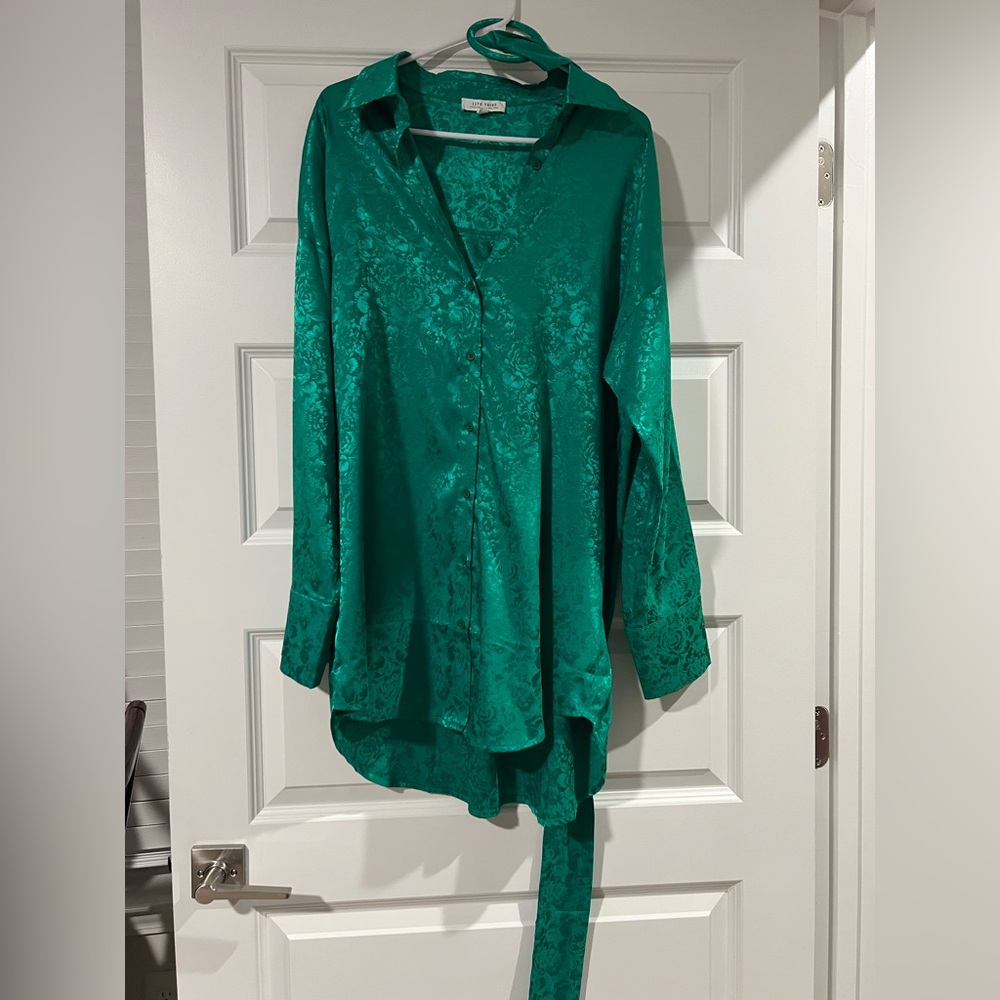 Green Satin Floral Blouse